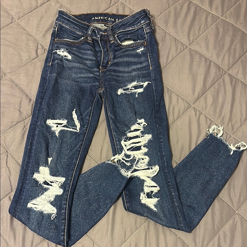 American Eagle Outfitters Blue Skinny Distressed Jeans